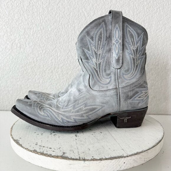 Lane LEXINGTON Womens Cowboy Bootie 8 Washed Denim Western Cowgirl Short Boots - Picture 4 of 12